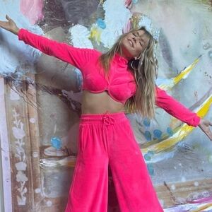 NWT Jeremy Scott x Adidas Solar Pink Velour Underwire Track Jacket M